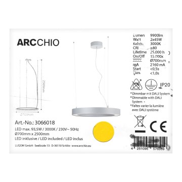 Arcchio - LED Luster na lanku PIETRO 2xLED/45W/230V