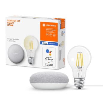 Ledvance - Inteligentný reproduktor Google Nest Mini Wi-Fi + LED Stmievateľná žiarovka SMART+ E27/6,5W/230V 2700K
