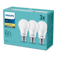 Sada 3x LED Žiarovka Philips E27/9W/230V 2700K
