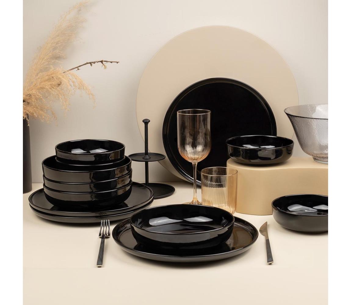 12-dielna jedálenská sada čierna/porcelán 710KTP9754