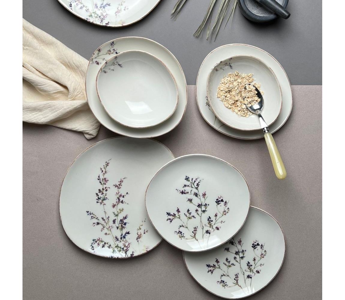 12-dielna jedálenská súprava, biela/fialová, porcelán 311MBL1113
