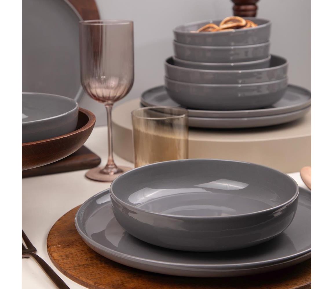 12-dielna jedálenská súprava, sivá/porcelán 710KTP9753