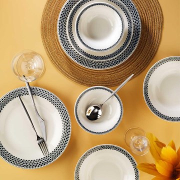 12-dielna jedálenská súprava z porcelánu, biela/čierna