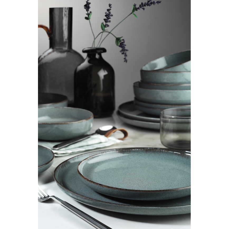 16-dielna jedálenská súprava, sivá/porcelán