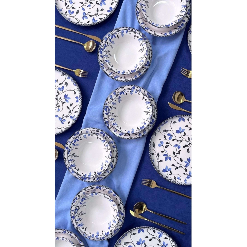 18-dielna jedálenská sada, modro-biela, keramika