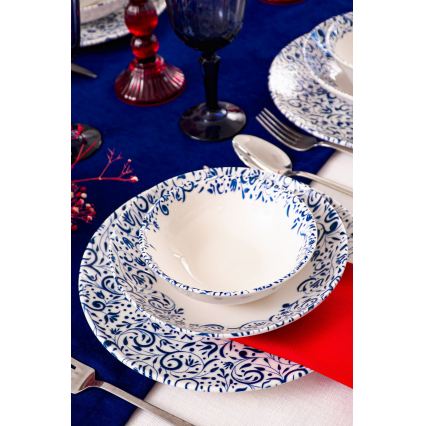 18-dielna jedálenská súprava, biela/modrá, porcelán