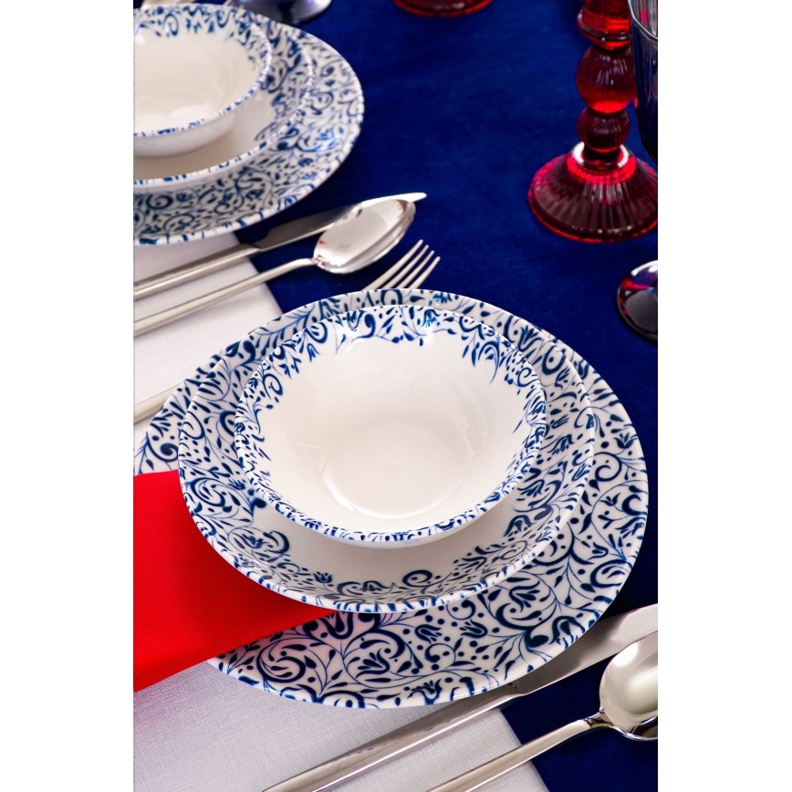 18-dielna jedálenská súprava, biela/modrá, porcelán