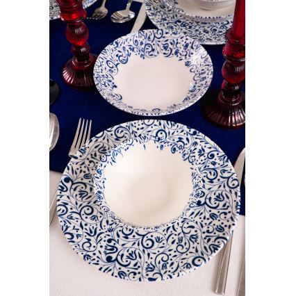 18-dielna jedálenská súprava, biela/modrá, porcelán