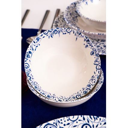 18-dielna jedálenská súprava, biela/modrá, porcelán