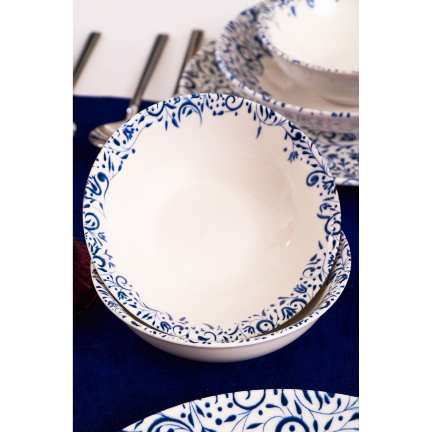 18-dielna jedálenská súprava, biela/modrá, porcelán