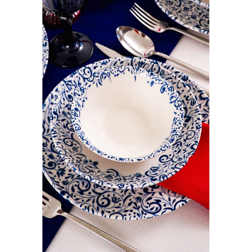 18-dielna jedálenská súprava, biela/modrá, porcelán