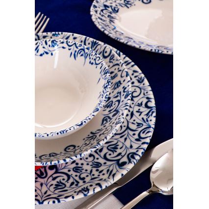 18-dielna jedálenská súprava, biela/modrá, porcelán