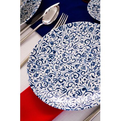 18-dielna jedálenská súprava, biela/modrá, porcelán