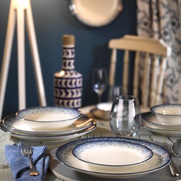 18-dielna jedálenská súprava, biela/modrá, porcelán