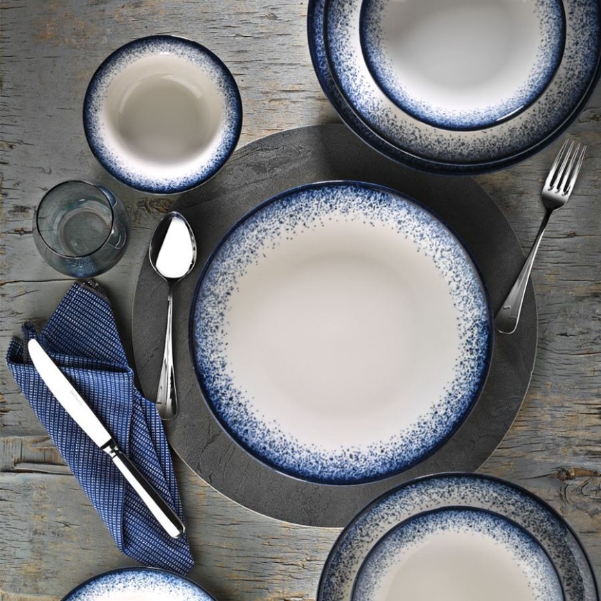 18-dielna jedálenská súprava, biela/modrá, porcelán