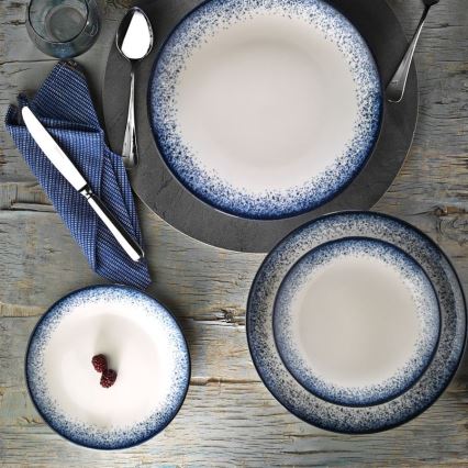 18-dielna jedálenská súprava, biela/modrá, porcelán