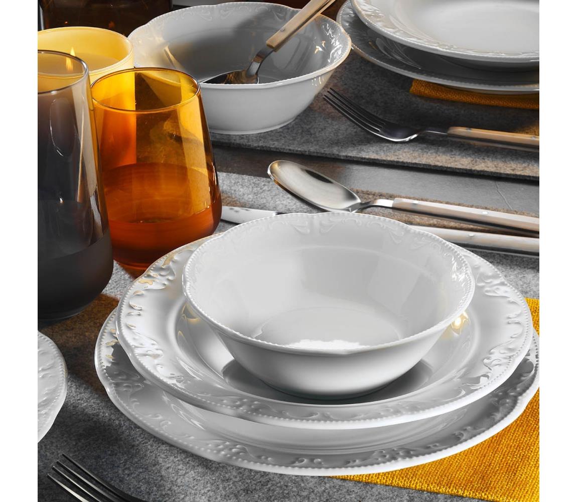 18-dielna jedálenská súprava, biela, porcelánová 719KTP9753