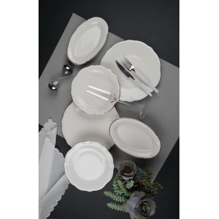 18-dielna jedálenská súprava, krémová/strieborná/porcelán