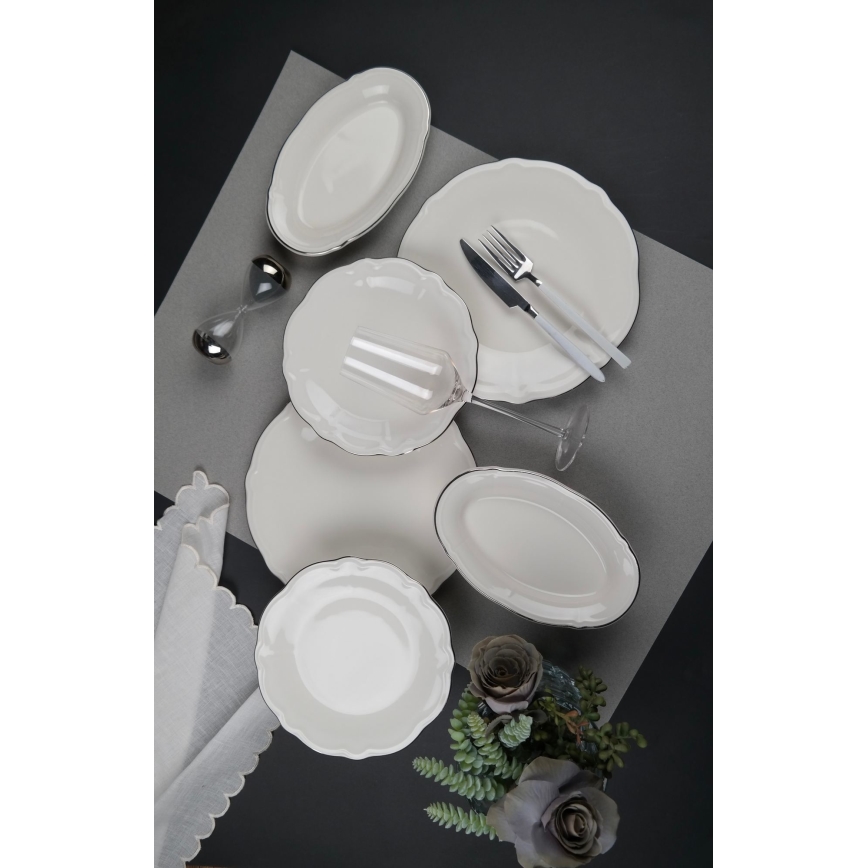 18-dielna jedálenská súprava, krémová/strieborná/porcelán