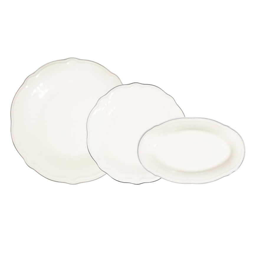 18-dielna jedálenská súprava, krémová/strieborná/porcelán