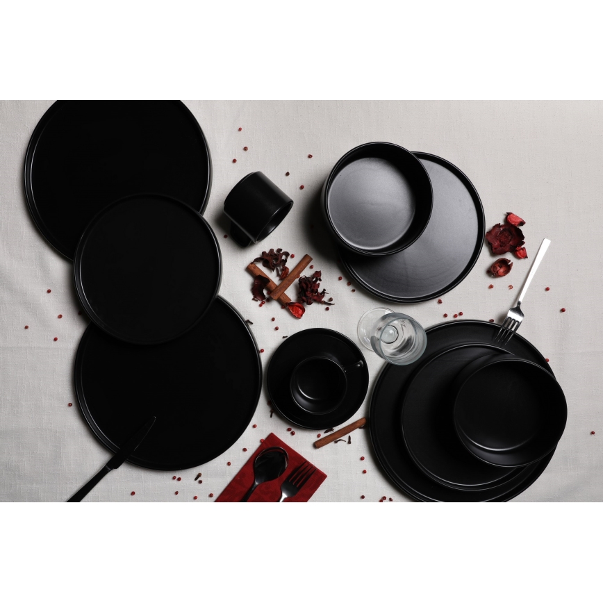 20-dielna jedálenská súprava, čierna/kamenina