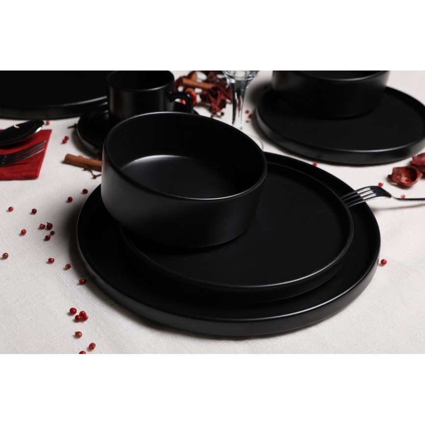 20-dielna jedálenská súprava, čierna/kamenina