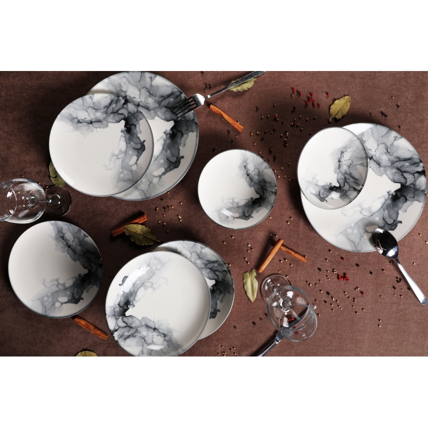 24-dielna jedálenská sada, biela/čierna, porcelán