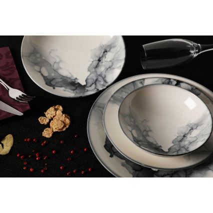 24-dielna jedálenská sada, biela/čierna, porcelán
