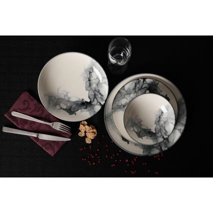 24-dielna jedálenská sada, biela/čierna, porcelán