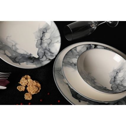 24-dielna jedálenská sada, biela/čierna, porcelán