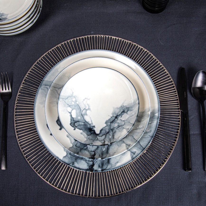 24-dielna jedálenská sada, biela/čierna, porcelán