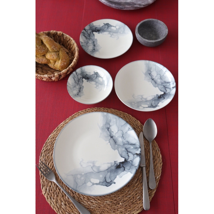 24-dielna jedálenská sada, biela/čierna, porcelán