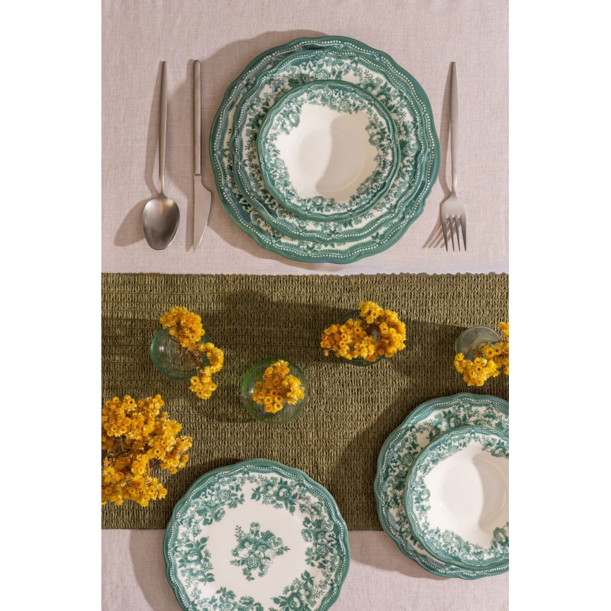24-dielna jedálenská sada, biela/zelená, porcelán