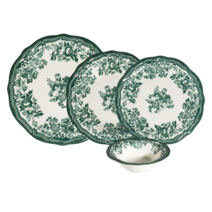 24-dielna jedálenská sada, biela/zelená, porcelán