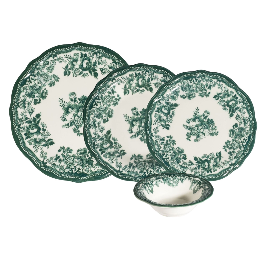 24-dielna jedálenská sada, biela/zelená, porcelán