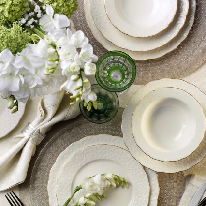 24-dielna jedálenská sada, biela/zlatá, porcelán