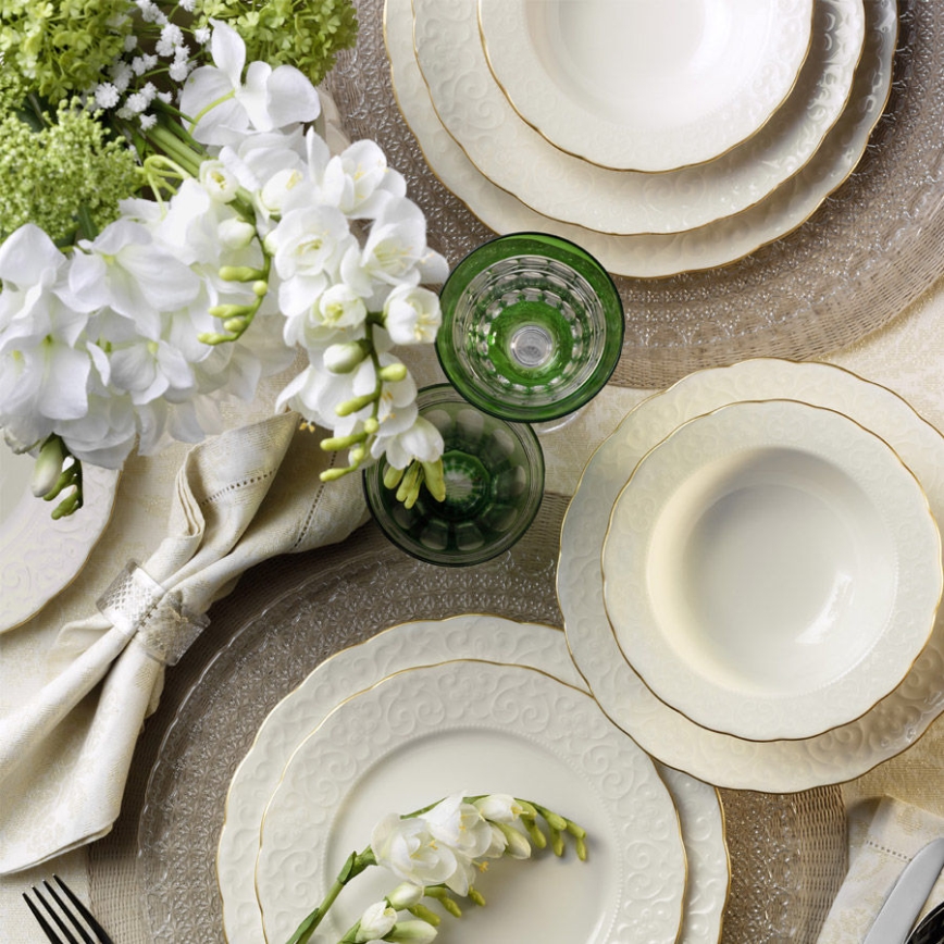 24-dielna jedálenská sada, biela/zlatá, porcelán