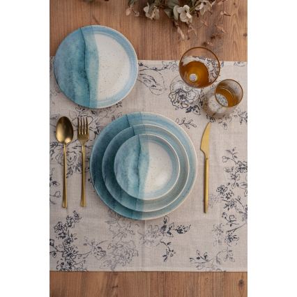 24-dielna jedálenská sada, modrá/krémová, porcelánová