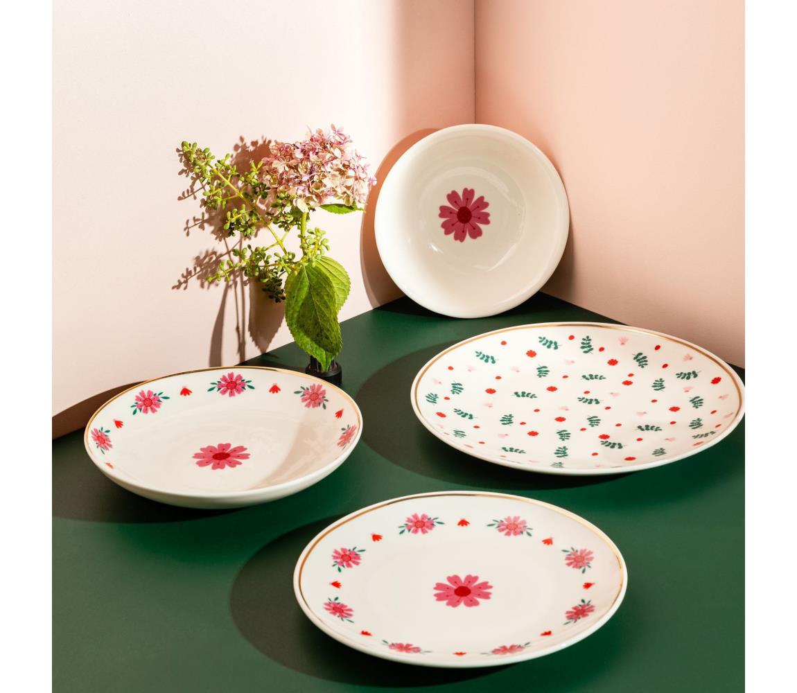 24-dielna jedálenská súprava, biela/červená/zelená, porcelán 667PRS1139