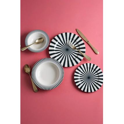 24-dielna jedálenská súprava, biela/čierna, porcelán