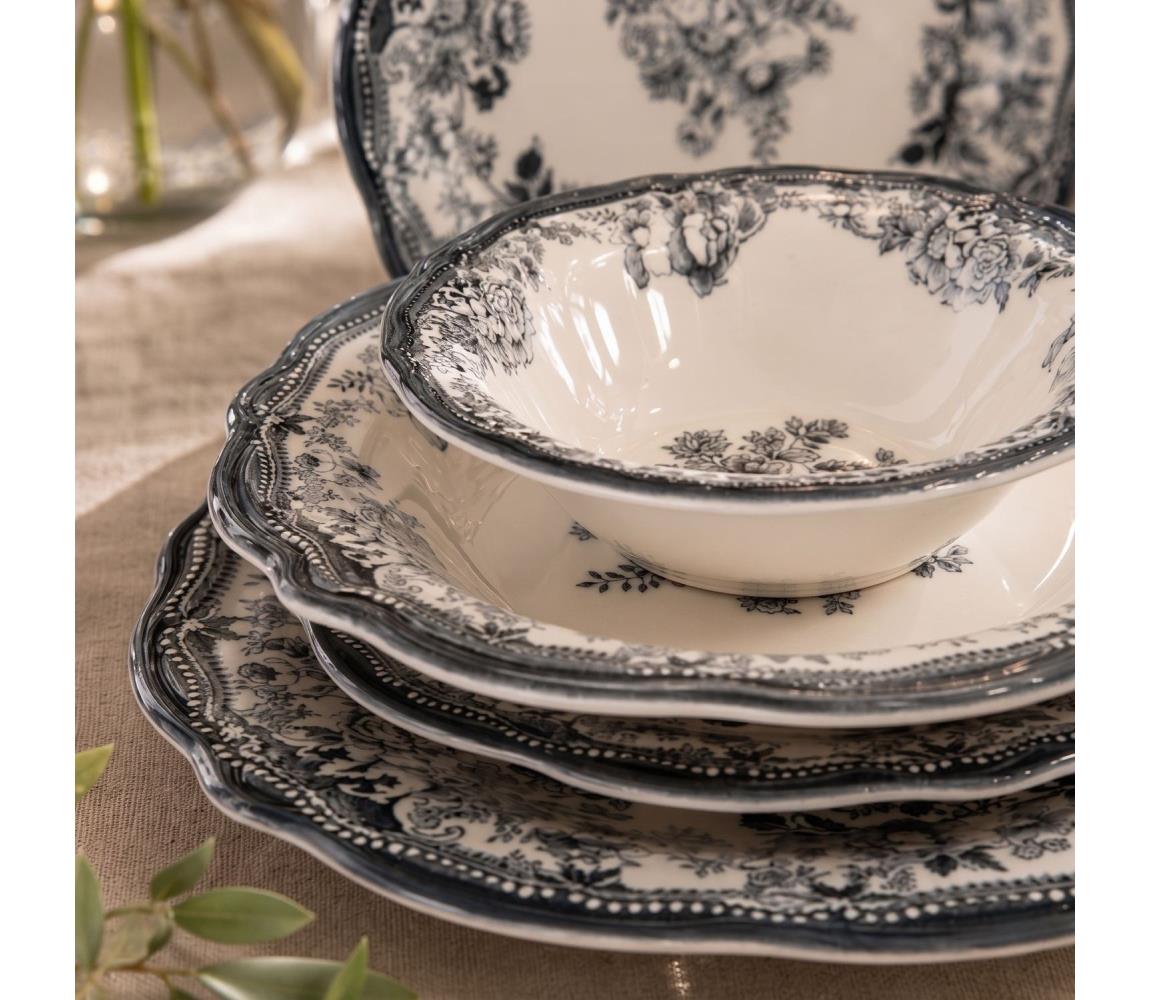 24-dielna jedálenská súprava, biela/čierna, porcelán 667PRS1164
