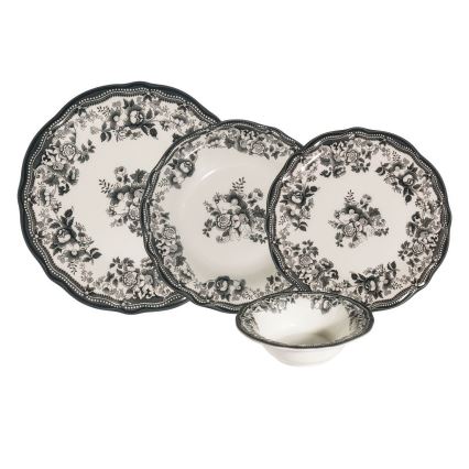 24-dielna jedálenská súprava, biela/čierna, porcelán