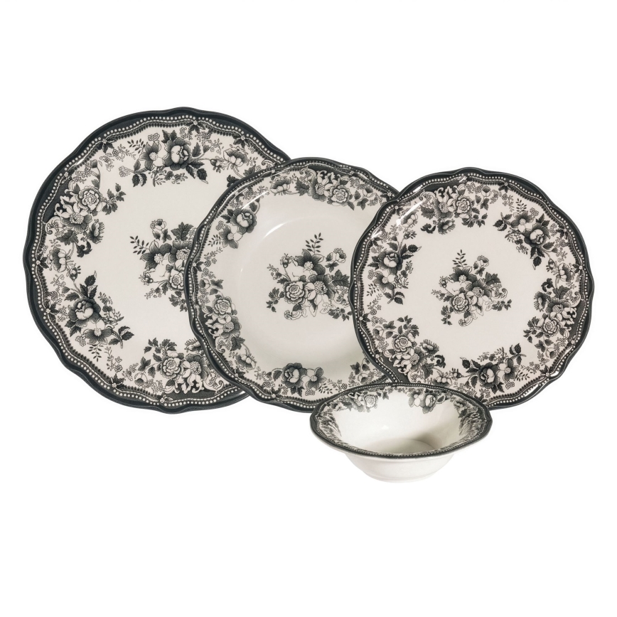24-dielna jedálenská súprava, biela/čierna, porcelán
