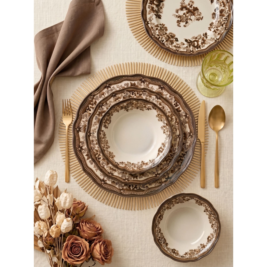 24-dielna jedálenská súprava, biela/hnedá, porcelán