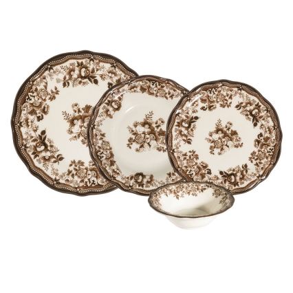 24-dielna jedálenská súprava, biela/hnedá, porcelán