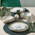 24-dielna jedálenská súprava, biela/modrá, porcelán