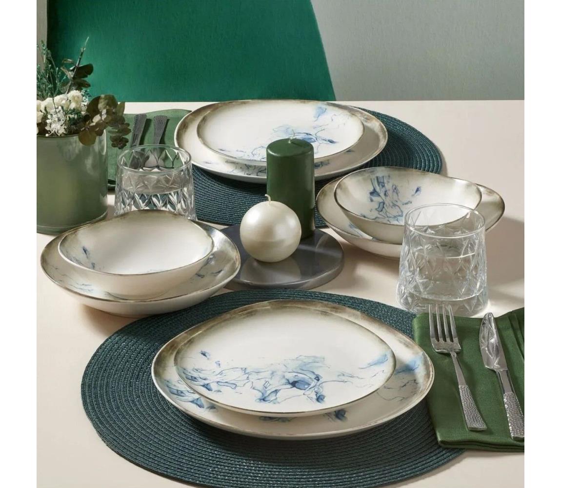 24-dielna jedálenská súprava, biela/modrá, porcelán 387GRP1362