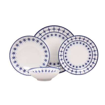 24-dielna jedálenská súprava, biela/modrá, porcelán