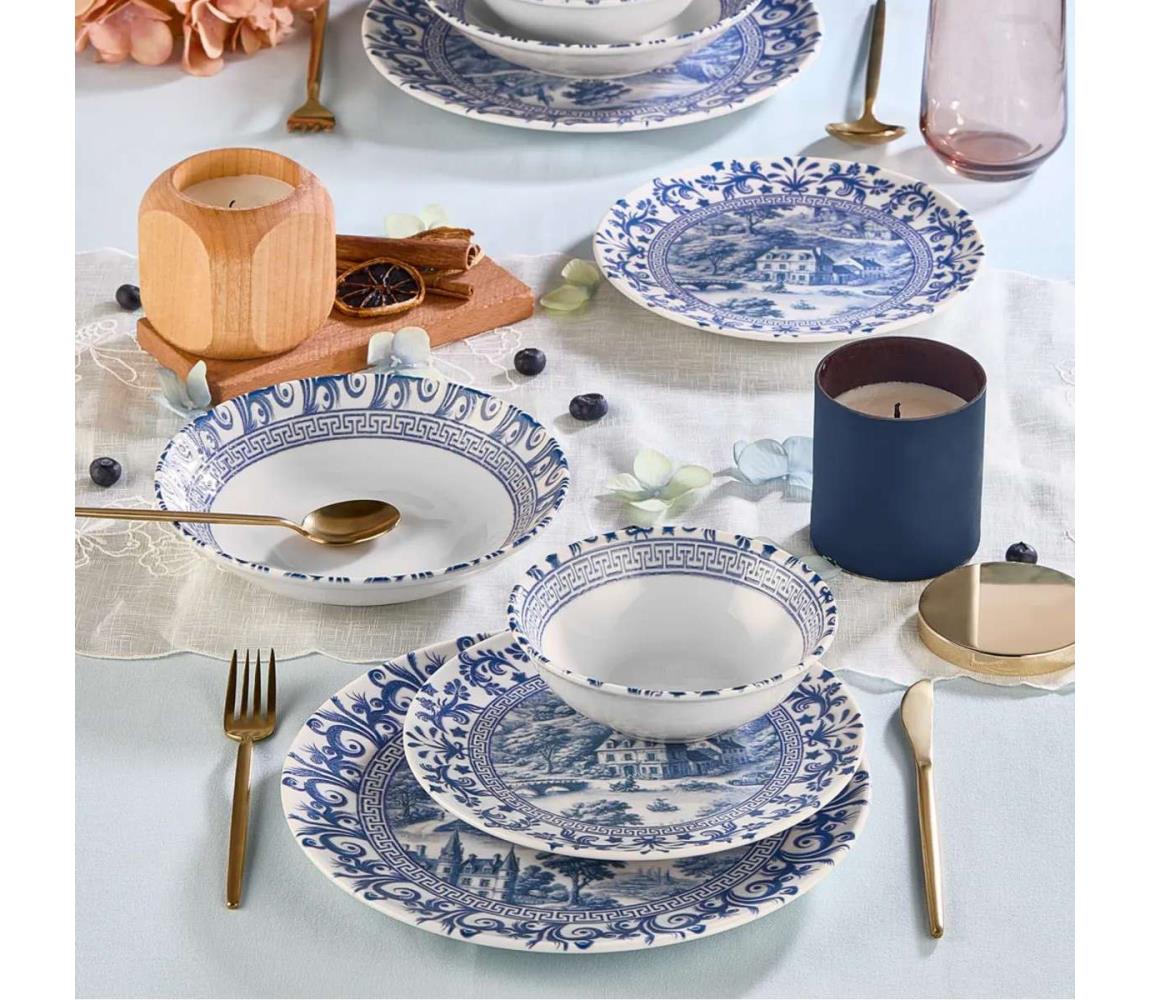 24-dielna jedálenská súprava, biela/modrá, porcelán 430KSV6126