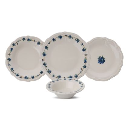 24-dielna jedálenská súprava, biela/modrá, porcelán